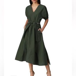 3.1 PHILLIP LIM Army Green Gathered Sleeve Midi Utility Dress 0